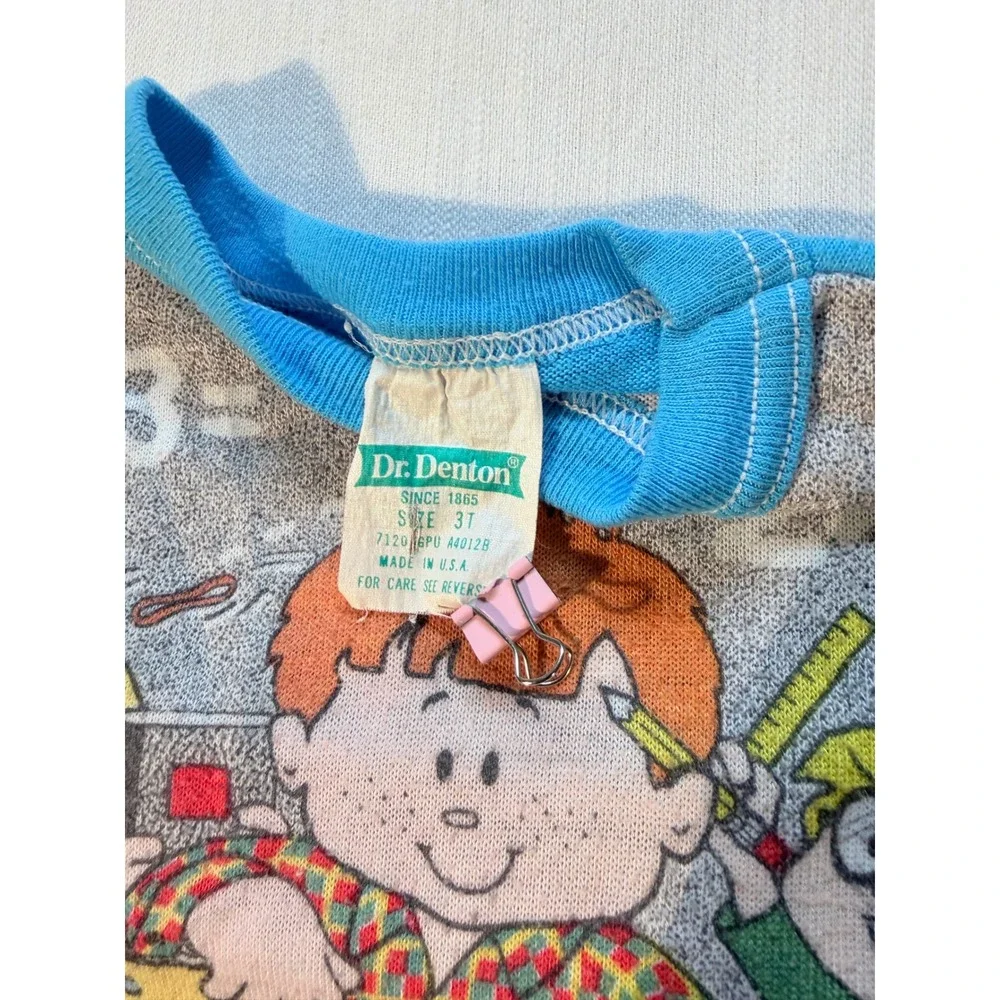 90's‎ Vintage Dr Denton Boys 3T Blue School Graphic Footed Pajama Set USA 2pc